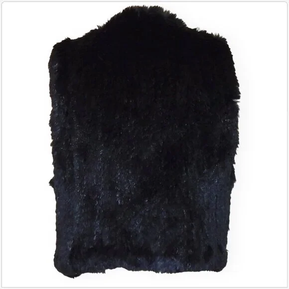 Funky East Black Lux Real Rabbit Fur Sequined Beaded Vest Jacket Boho M